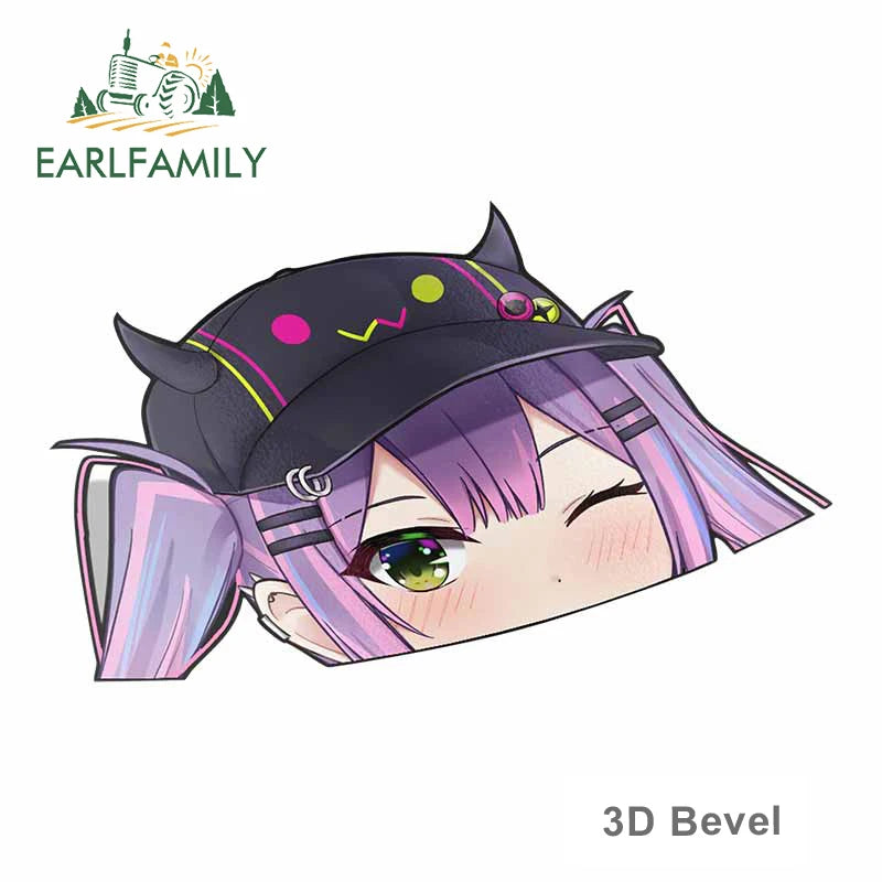 EARLFAMILY Tokino Sora Hololive Middle Finger Peeker Car Sticker Big Head Anime Vinyl JDM Window Trunk Decal Cartoon Car Styling