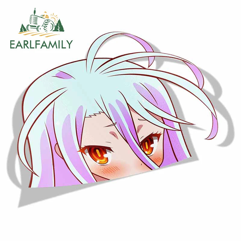 EARLFAMILY Car Sticker for Shiro No Game No Life Peeker Big Head Anime Vinyl Rear Windshield Trunk Stickers Car Accessories