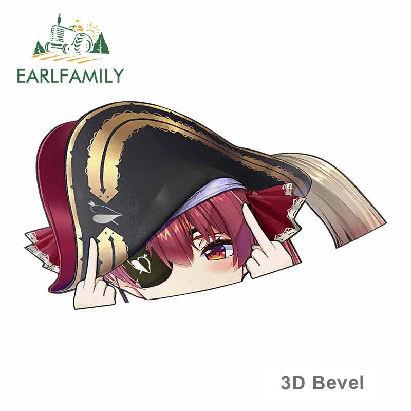 EARLFAMILY Houshou Marine Hololive Peeker Car Sticker Big Head Anime Vinyl JDM Rear Windshield Trunk Decal Cartoon Car Styling