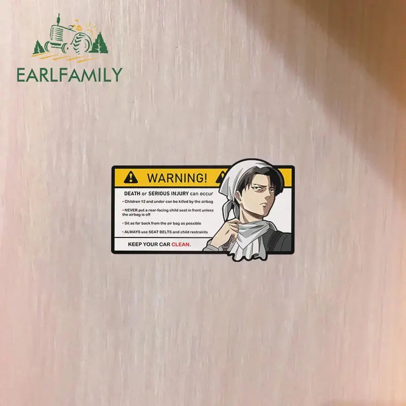 EARLFAMILY 15cm x 8.4cm Creative Warning Car Sticker for Levi Ackerman Decal Cartoon Anime Vinyl JDM Window Trunk Stickers
