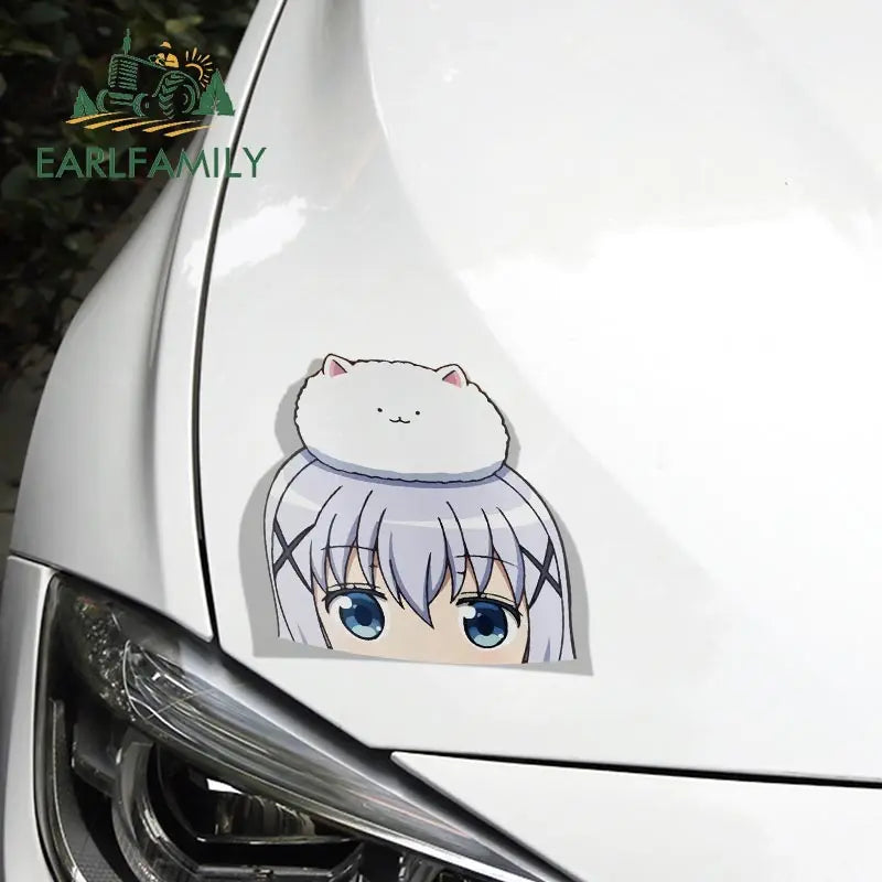 EARLFAMILY 13cm x 11.6cm Cartoon Car Stickers for Chino Kafu Peeker Peek Anime Vinyl JDM Window Trunk Laptop Decal