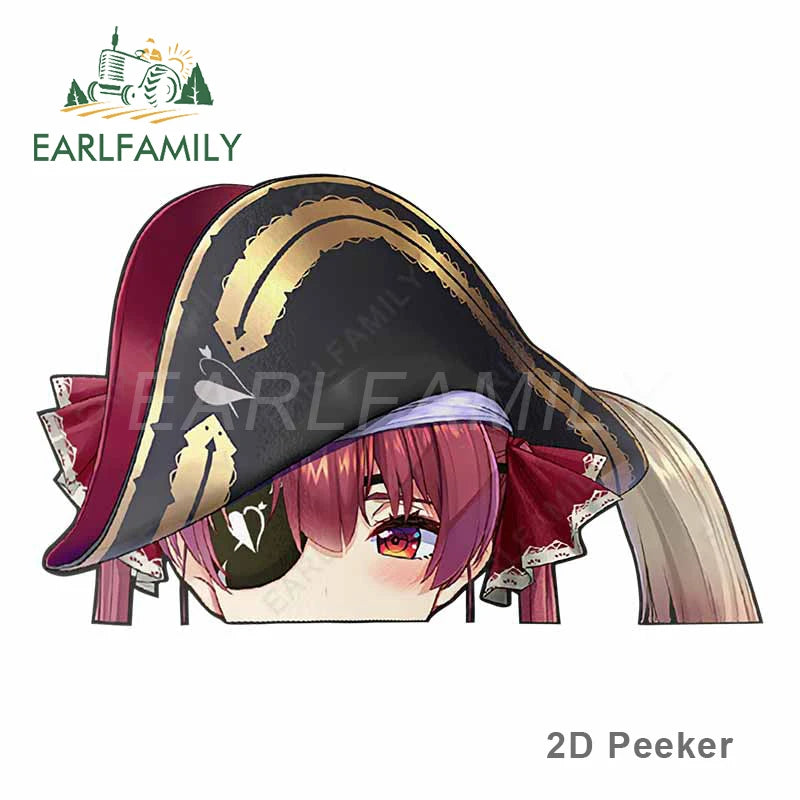 EARLFAMILY Houshou Marine Hololive Peeker Car Sticker Big Head Anime Vinyl JDM Rear Windshield Trunk Decal Cartoon Car Styling