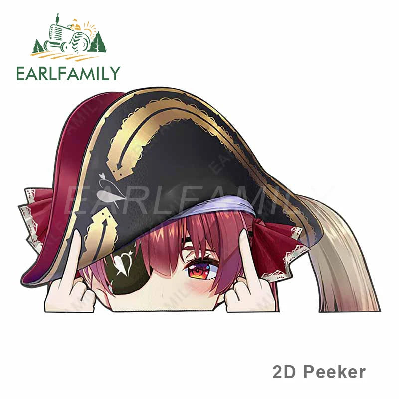 EARLFAMILY Houshou Marine Hololive Peeker Car Sticker Big Head Anime Vinyl JDM Rear Windshield Trunk Decal Cartoon Car Styling
