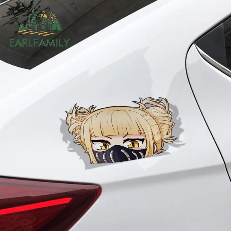 EARLFAMILY Cartoon Car Sticker for Himiko Toga Peeker Peek Anime Vinyl Stickers JDM Window Trunk Bumper Decal
