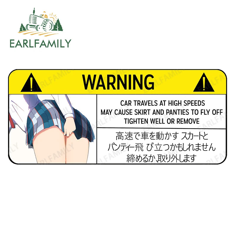 EARLFAMILY Funny Car Sticker for Panties Warning Peek Slap Anime Decal JDM CAR TRAVELS HIGH SPEEDS SKIRT FLY Vinyl Stickers