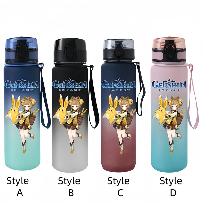 650ML Genshin Impact  Game Figure Water Cup Portable Children's  Plastic Outdoor Sports Large Capacity Anti-drip Water Bottle