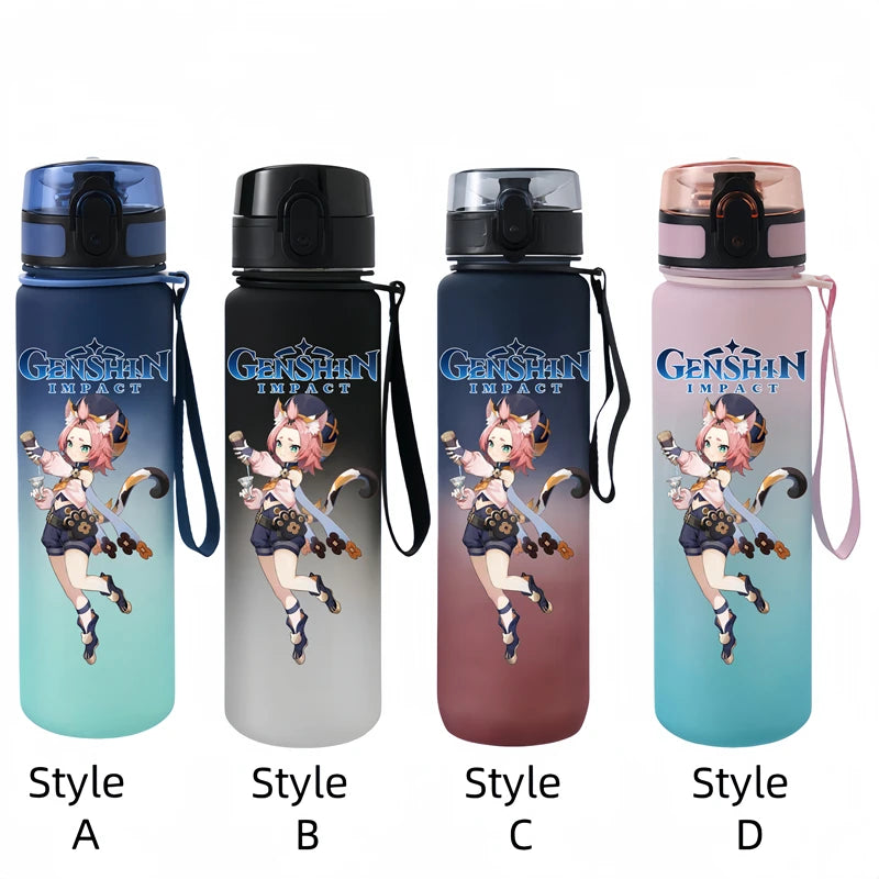 650ML Genshin Impact  Game Figure Water Cup Portable Children's  Plastic Outdoor Sports Large Capacity Anti-drip Water Bottle