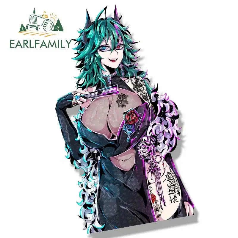 EARLFAMILY Cow Aruna Peek Car Sticker Anime Sketch Waifu Decal Window Trunk Decoration JDM Cartoon Peeker Girl Fanart Stickers