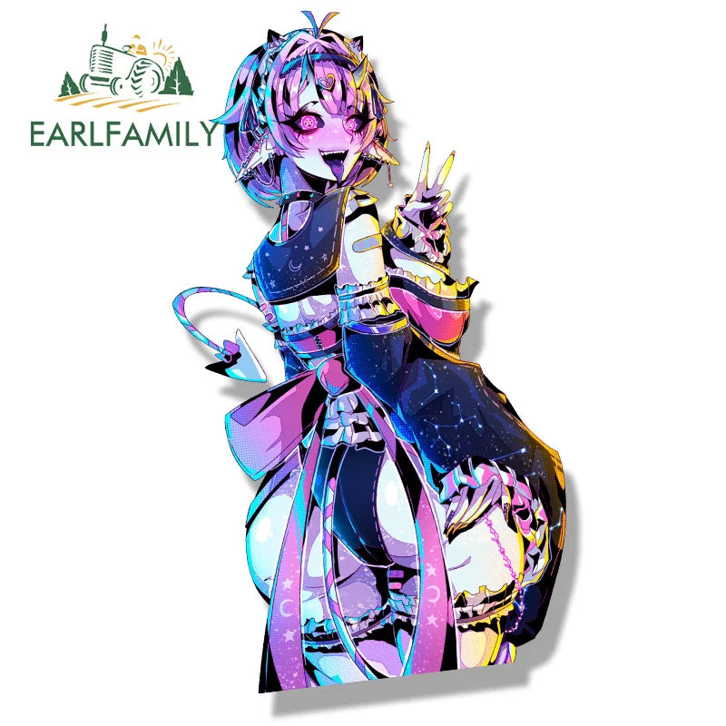 EARLFAMILY Space Demon Vtuber Car Sticker Hot SpongeyBuns Sketch Waifu Decal Chibi Big Head Peek Girl Graffiti Cartoon Stickers
