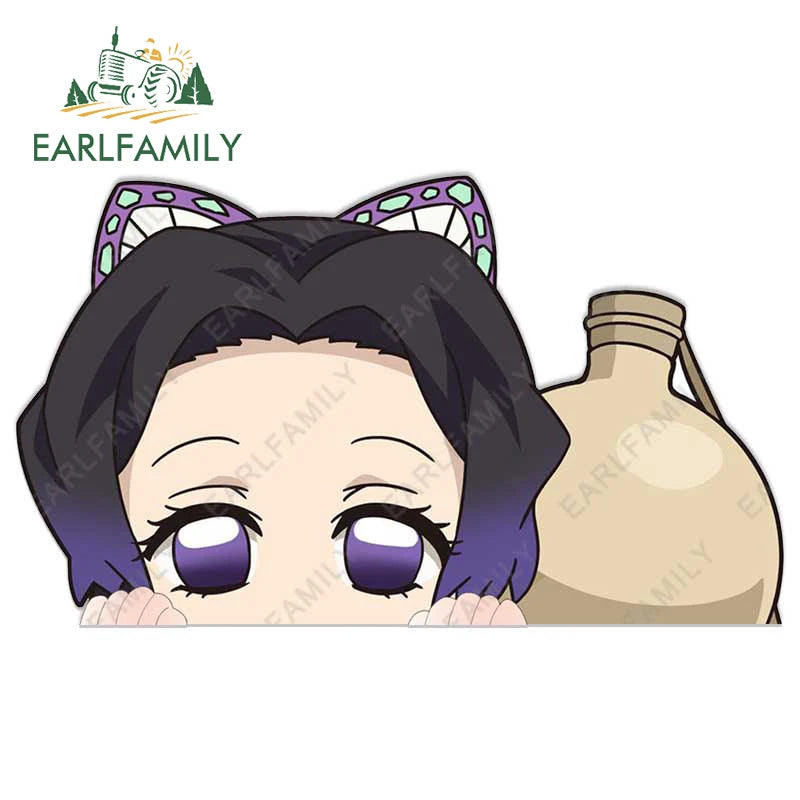 EARLFAMILY 13cm x 6cm Butterfly Dance Peeker Kochou Shinobu Car Sticker JDM Car Door Windows Decal Cartoon Car Accessories