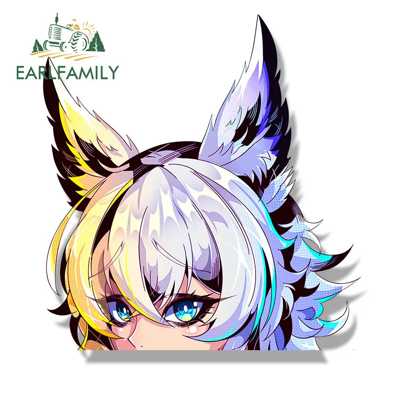 EARLFAMILY Gyaru Furry Girl Car Sticker Hot Original Sketch Waifu Decal JDM Cartoon Peek Girl Graffiti Stickers Car Accessories