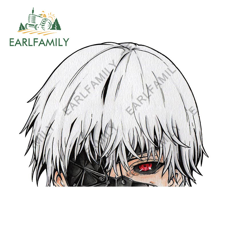 EARLFAMILY 13cm x 9cm Cartoon Kaneki Ken Peeker Car Sticker Chibi Big Head Decal JDM Window Car Bumper Decoration