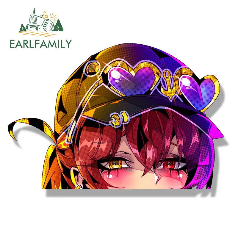 EARLFAMILY Gyaru Houshou Marine Vtuber Car Sticker Hololive Sketch Waifu Fanart Decal Cartoon Girl Peek Stickers Car Accessories
