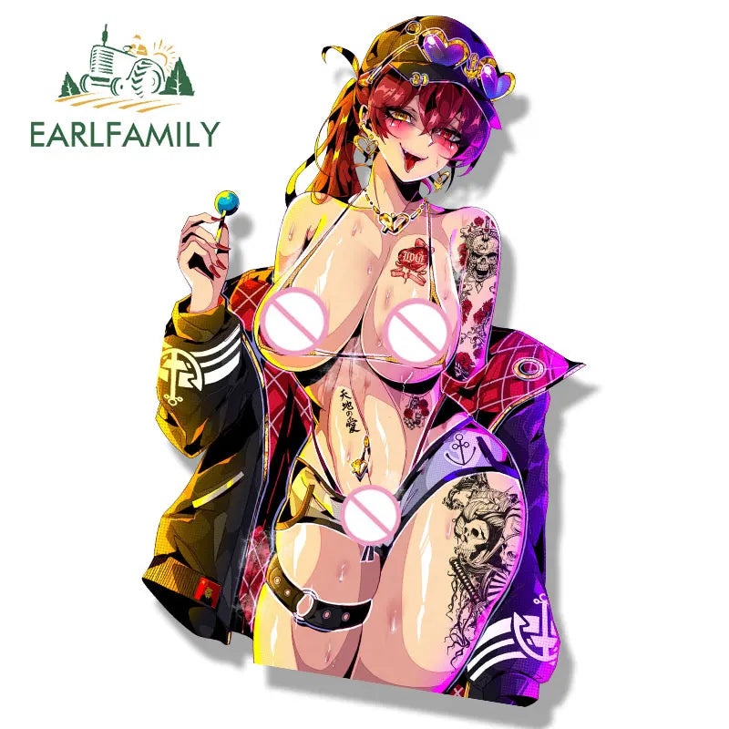 EARLFAMILY Gyaru Houshou Marine Vtuber Car Sticker Hololive Sketch Waifu Fanart Decal Cartoon Girl Peek Stickers Car Accessories
