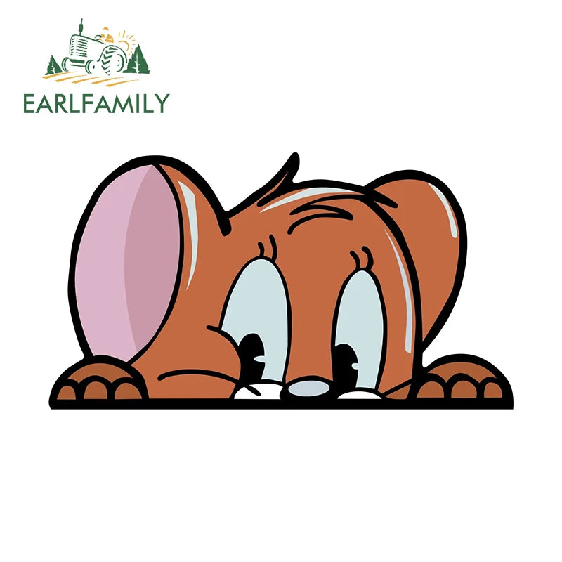 EARLFAMILY Funny Mouse PEEKING Car Sticker Chibi Big Head JERRY Decal Rear Glass Window Toolbox Graffiti Rat Car Decoration