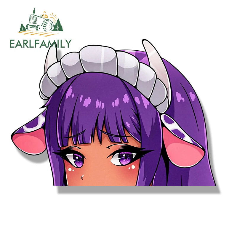 EARLFAMILY Furry Yukari Waifu Car Sticker JDM Chibi Big Head Hot Cartoon Sketch Helmet Decal Peek Girl Graffiti Sticker Car Wrap