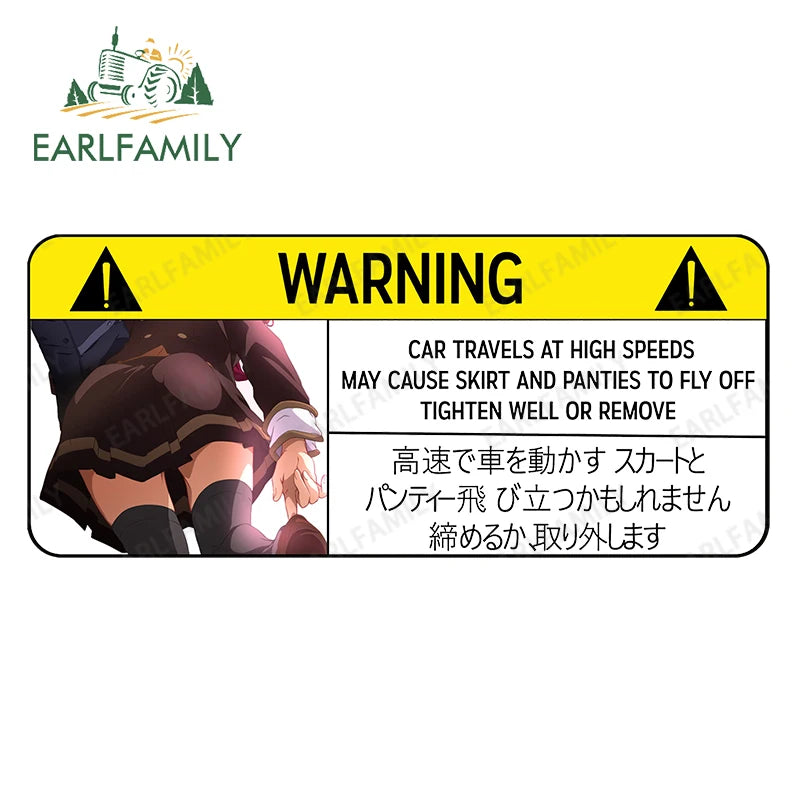 EARLFAMILY Funny Car Sticker for Panties Warning Peek Slap Anime Decal JDM CAR TRAVELS HIGH SPEEDS SKIRT FLY Vinyl Stickers