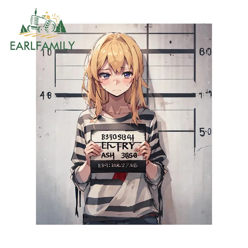 EARLFAMILY 13cm x 8.7cm Haruka Prisoner Car Sticker Cartoon Prison Girl Window Trunk Motorcycle Decal Racing Graffiti Stickers