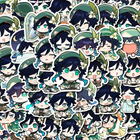 58pcs Genshin Impact Venti q-version Stickers Mobile phone shell notebook diy decoration Children Toys Anime merchandise gifts