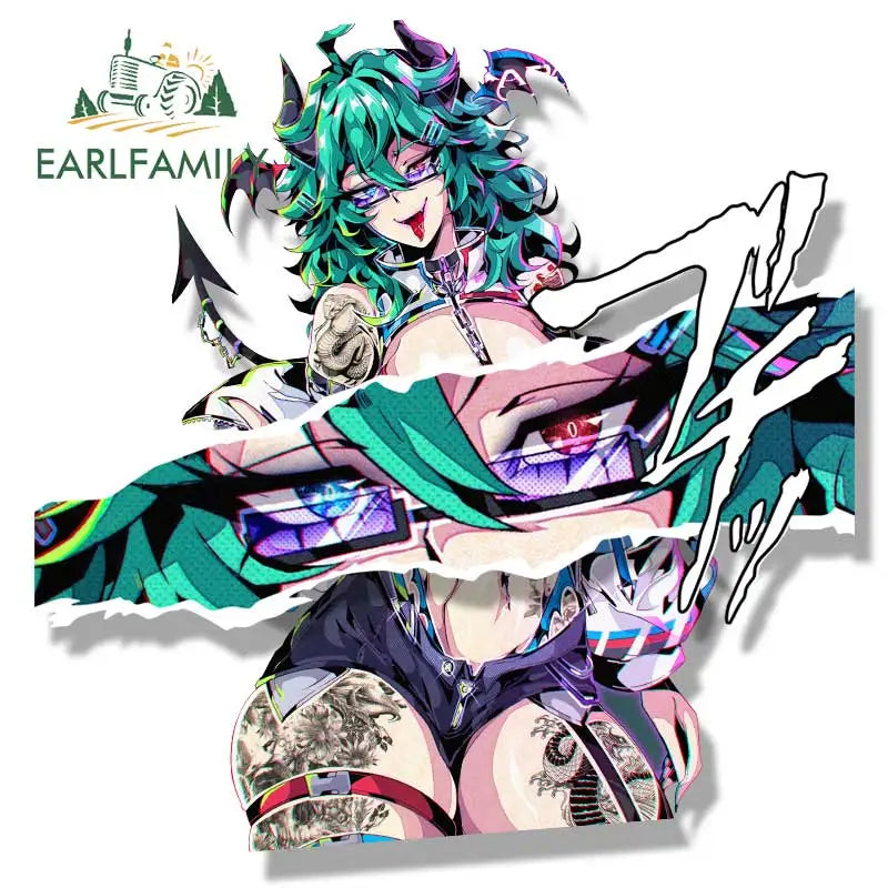 EARLFAMILY Cow Aruna Peek Car Sticker Anime Sketch Waifu Decal Window Trunk Decoration JDM Cartoon Peeker Girl Fanart Stickers