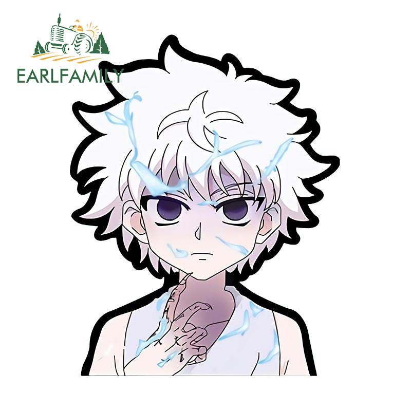 EARLFAMILY Killua Zoldyck Peek Car Sticker Anime Vinyl Chibi Big Head Rear Windshield Decal JDM Graffiti Sticker Car Accessories