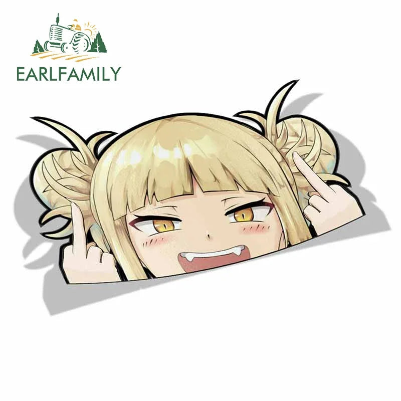 EARLFAMILY Cartoon Car Sticker for Himiko Toga Peeker Peek Anime Vinyl Stickers JDM Window Trunk Bumper Decal