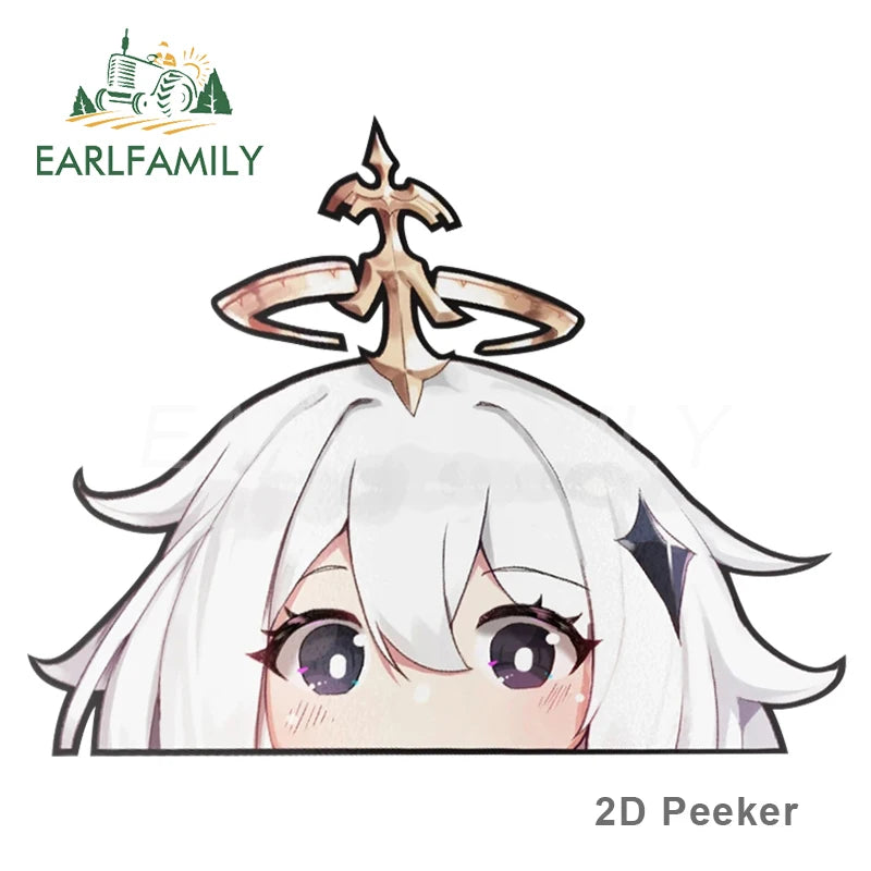 EARLFAMILY Genshin Impact Paimon Peeker Peek Anime Vinyl Car Stickers JDM Window Trunk Bumper Car Accessories