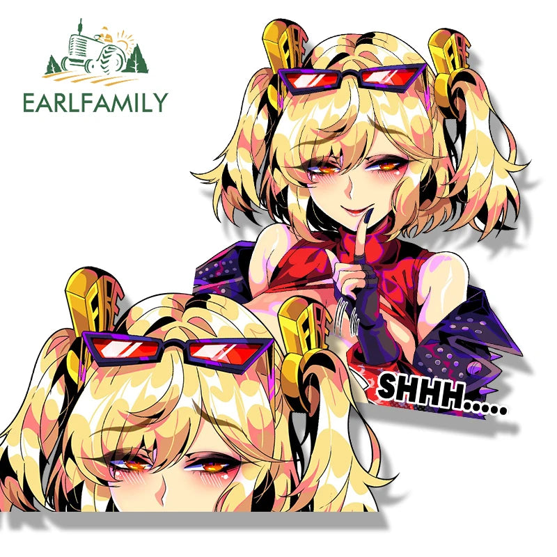 EARLFAMILY Shaking Burnice Fanart Car Sticker Zenless Zone Zero Bartender Waifu Decal Racing Graffiti Cartoon Peek Girl Stickers