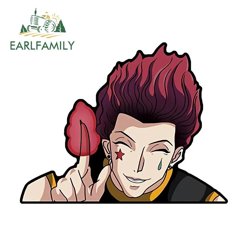 EARLFAMILY Hisoka Peek Car Sticker Anime Vinyl Chibi Big Head Series Trunk Decal JDM Graffiti Motorcycle Stickers Car Wrap