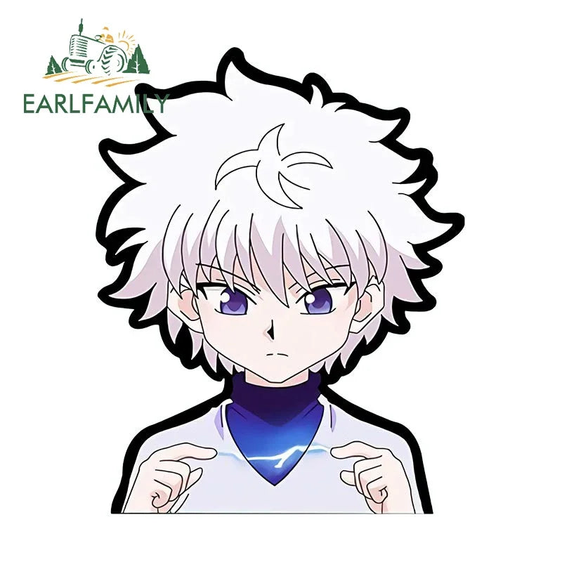 EARLFAMILY Killua Zoldyck Peek Car Sticker Anime Vinyl Chibi Big Head Rear Windshield Decal JDM Graffiti Sticker Car Accessories