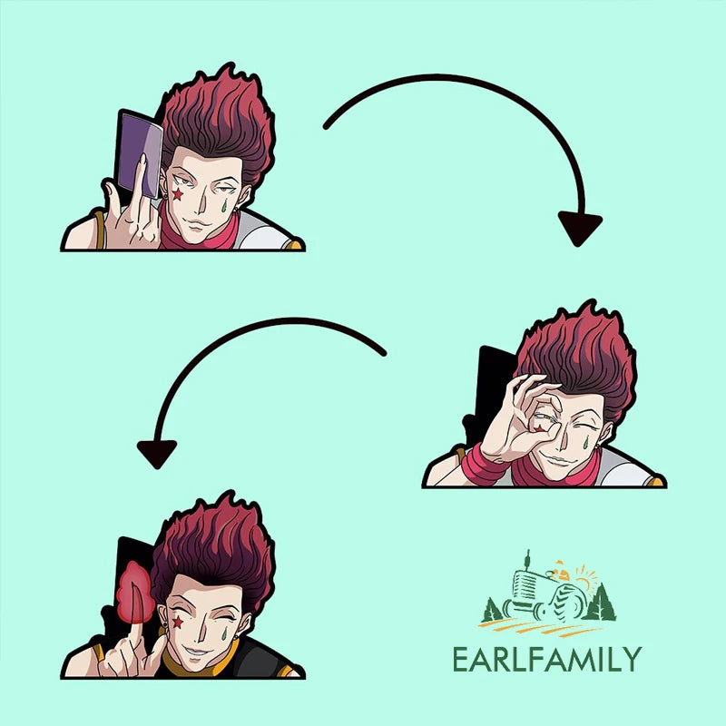 EARLFAMILY Hisoka Peek Car Sticker Anime Vinyl Chibi Big Head Series Trunk Decal JDM Graffiti Motorcycle Stickers Car Wrap