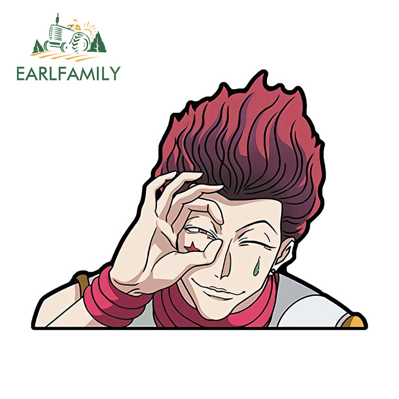 EARLFAMILY Hisoka Peek Car Sticker Anime Vinyl Chibi Big Head Series Trunk Decal JDM Graffiti Motorcycle Stickers Car Wrap