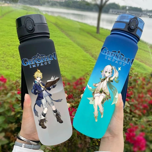 650ML Genshin Impact  Game Figure Water Cup Portable Children's  Plastic Outdoor Sports Large Capacity Anti-drip Water Bottle