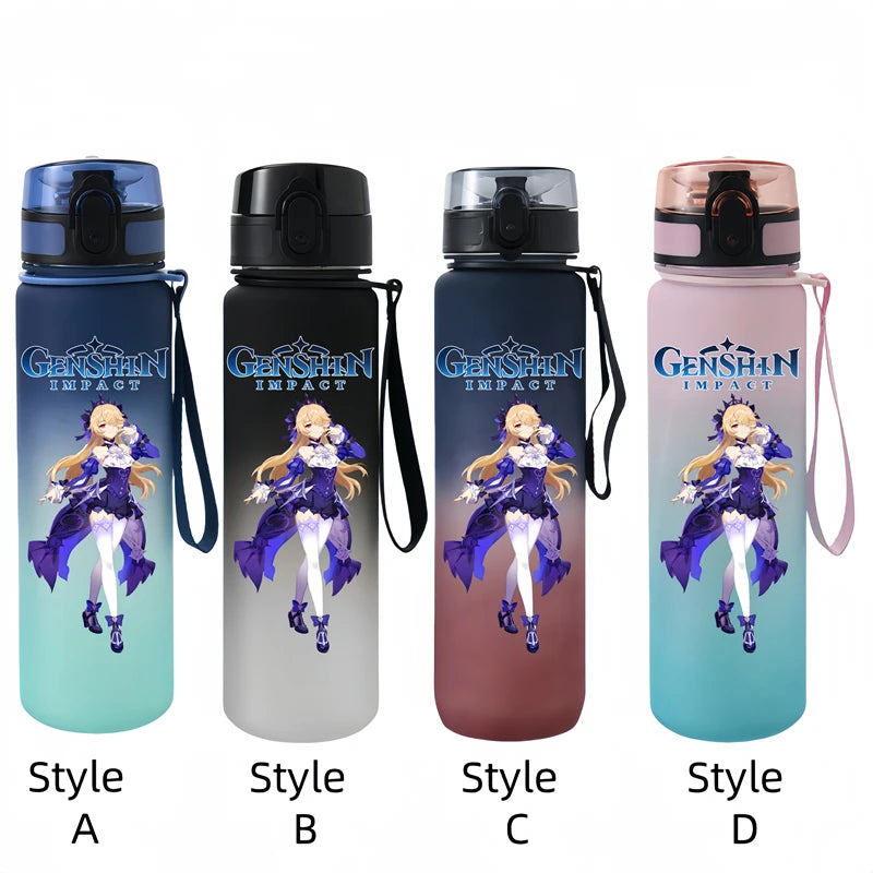 650ML Genshin Impact  Game Figure Water Cup Portable Children's  Plastic Outdoor Sports Large Capacity Anti-drip Water Bottle