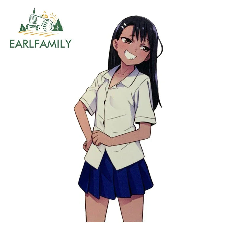 EARLFAMILY Nagatoro Hayase Peeker Car Sticker Anime JDM Rear Windshield Motorcycle Helmet Decal Waterproof Car Accessories