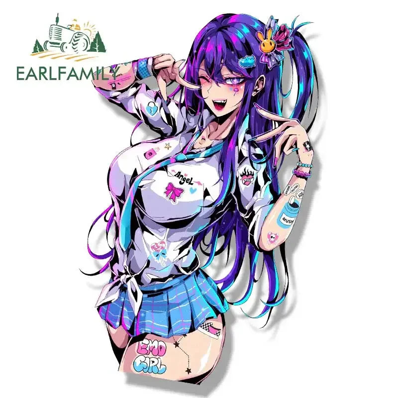 EARLFAMILY JK Uniform Ai Hoshino Fanart Car Sticker Anime Sketch Waifu Decal JDM Cartoon Peek Girl Graffiti Stickers Car Wrap