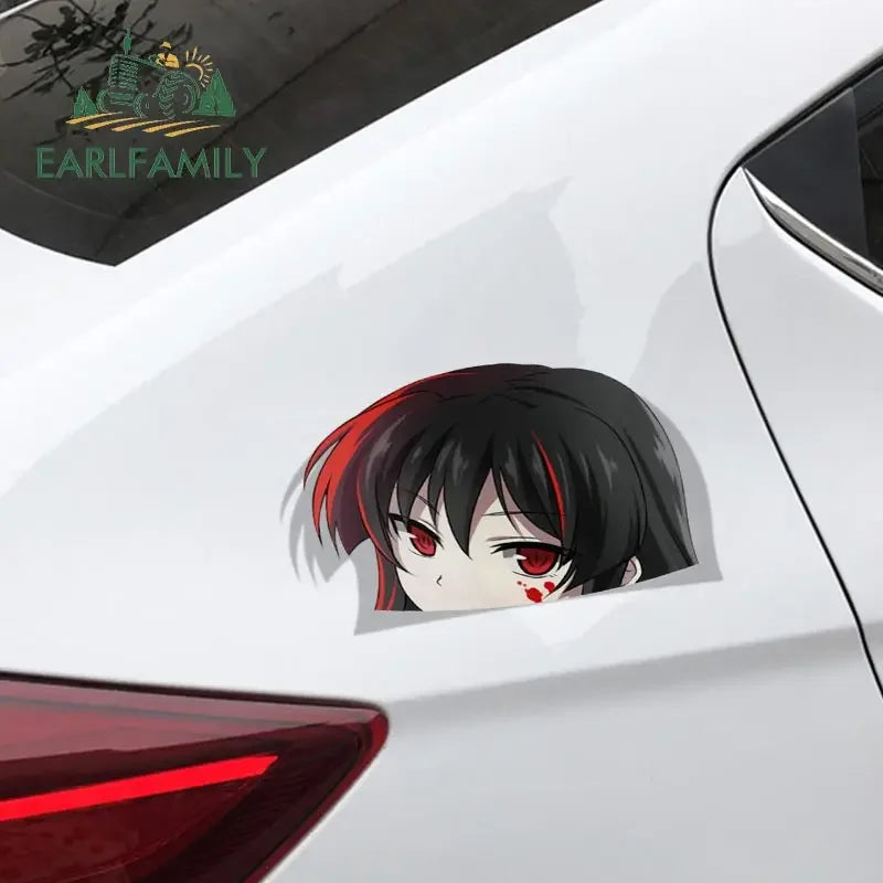 EARLFAMILY Funny Girl Peek Car Sticker Anime Peeker Vinyl JDM Cartoon Japan Car Styling Window Trunk Laptop 3D Vinyl Decal