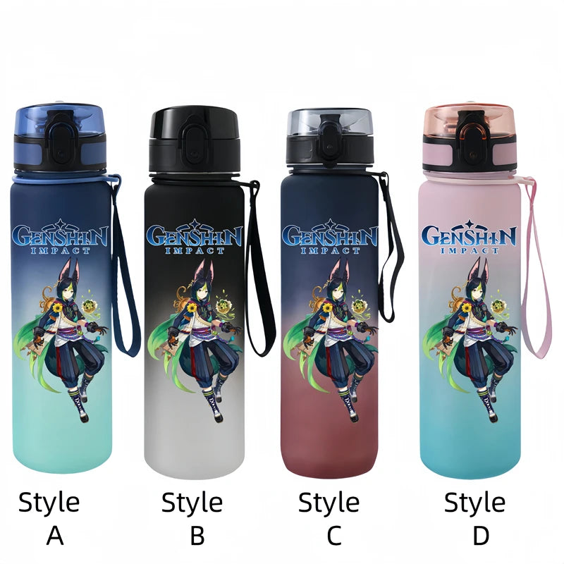650ML Genshin Impact  Game Figure Water Cup Portable Children's  Plastic Outdoor Sports Large Capacity Anti-drip Water Bottle