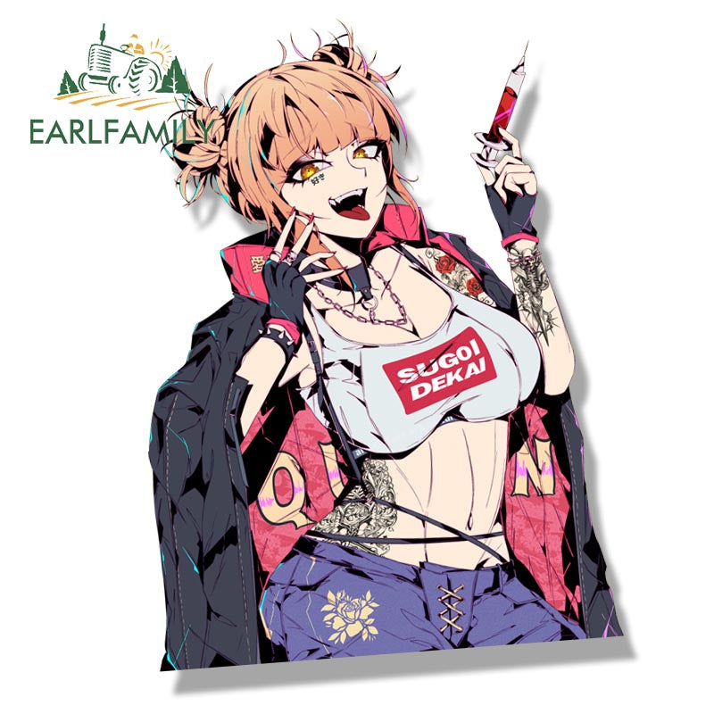 EARLFAMILY Himiko Toga Street Tattoo Fanart Peek Car Sticker Anime SUGOI DEKAI Decal JDM Cartoon Waifu Stickers