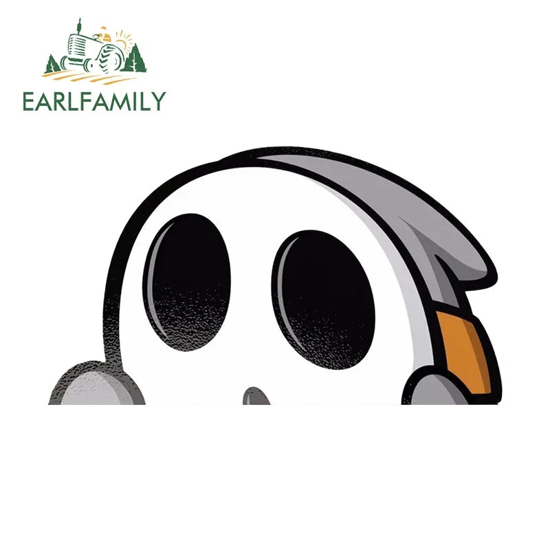 EARLFAMILY 13cm x 9cm Cartoon Shy Guy Peeker Car Sticker Chibi Big Head Decal JDM Window Car Bumper Graffiti Decoration