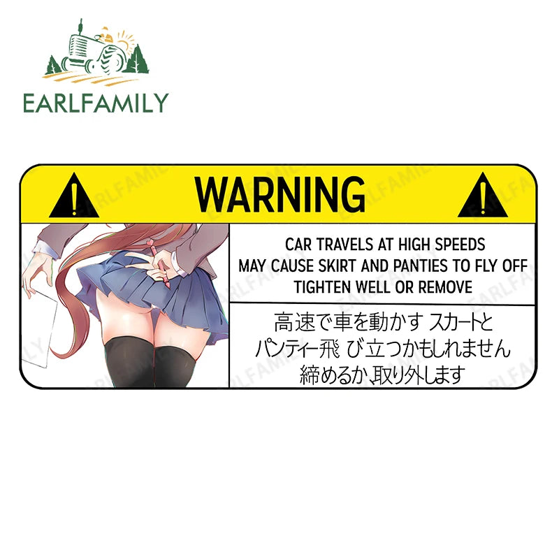 EARLFAMILY Funny Car Sticker for Panties Warning Peek Slap Anime Decal JDM CAR TRAVELS HIGH SPEEDS SKIRT FLY Vinyl Stickers