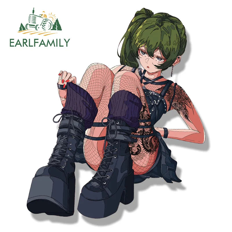 EARLFAMILY Tattoo Girl Ubel Fanart Car Sticker Hot Anime Chibi Big Head Decal Punk Waifu Stickers Graffiti Peeker Car Styling