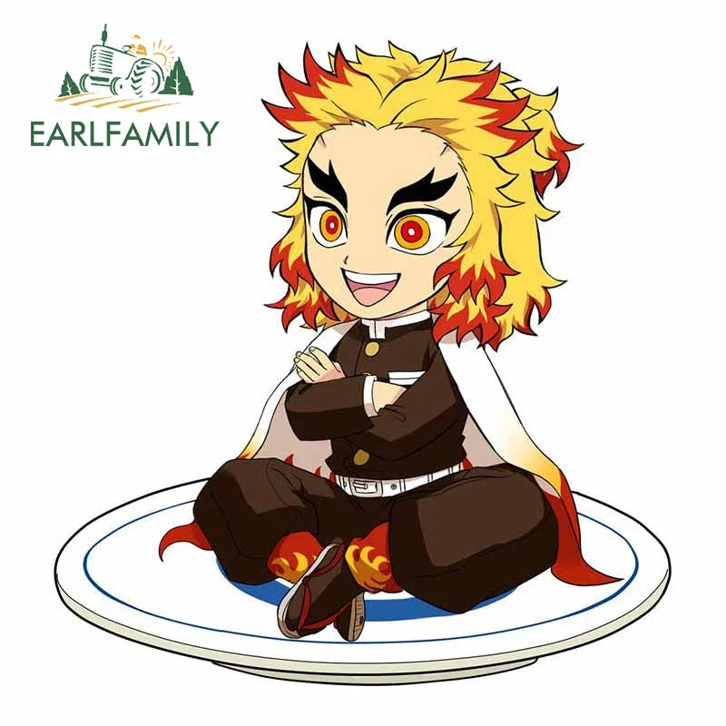 EARLFAMILY Funny Rengoku Kyoujurou Car Sticker JDM Door Windows Decal Cartoon Waterproof Sunscreen Car Accessories