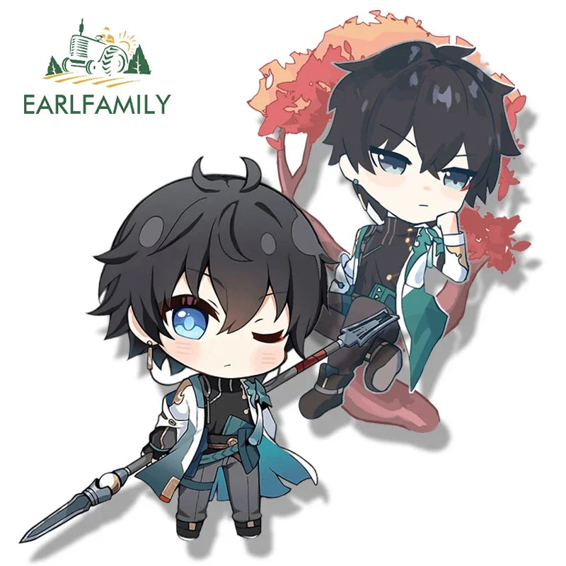 EARLFAMILY Chibi Dan Heng Car Sticker Funny Big Head Anime Honkai Star Rail Decal JDM Motorcycle Car Racing Graffiti Decoration