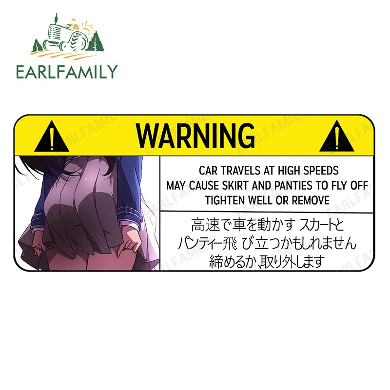 EARLFAMILY Funny Car Sticker for Panties Warning Peek Slap Anime Decal JDM CAR TRAVELS HIGH SPEEDS SKIRT FLY Vinyl Stickers