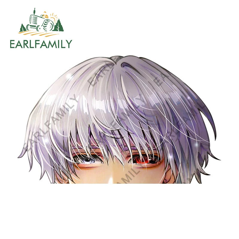 EARLFAMILY 13cm x 9cm Cartoon Kaneki Ken Peeker Car Sticker Chibi Big Head Decal JDM Window Car Bumper Decoration