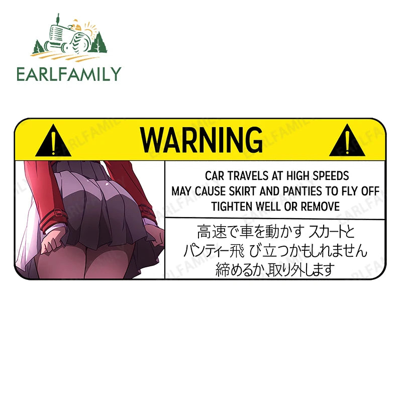 EARLFAMILY Funny Car Sticker for Panties Warning Peek Slap Anime Decal JDM CAR TRAVELS HIGH SPEEDS SKIRT FLY Vinyl Stickers