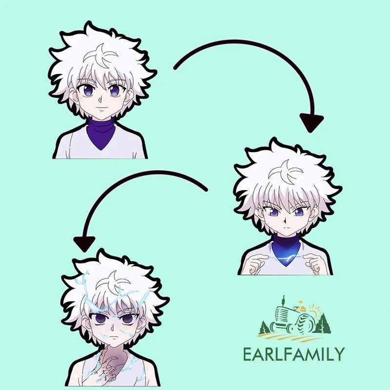 EARLFAMILY Killua Zoldyck Peek Car Sticker Anime Vinyl Chibi Big Head Rear Windshield Decal JDM Graffiti Sticker Car Accessories