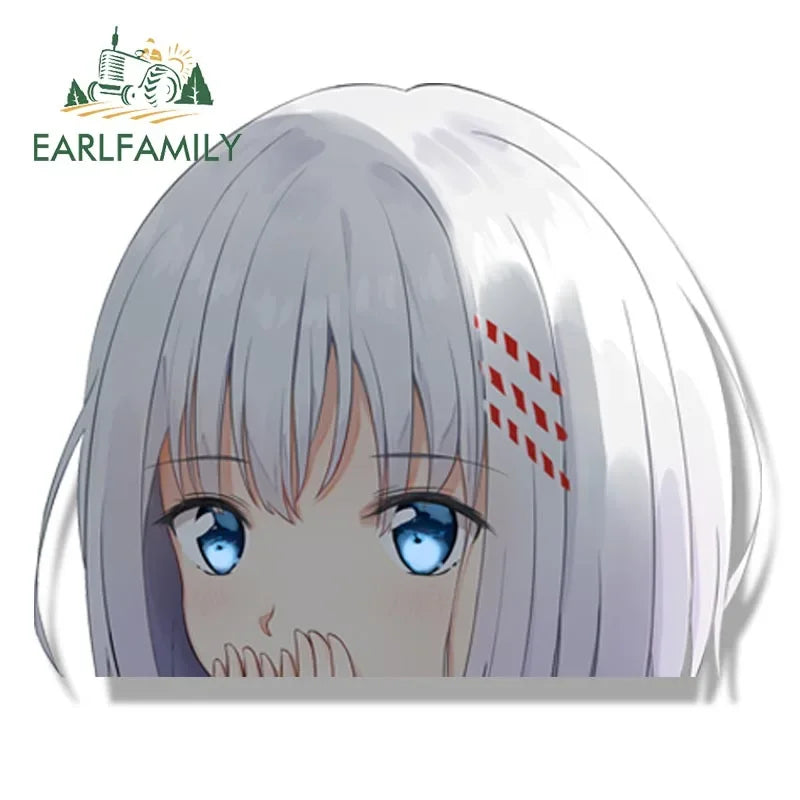 EARLFAMILY Tobiichi Origami Fanart Car Sticker Big Head Anime Sketch Waifu Decals JDM Cartoon Peeker Girl Stickers