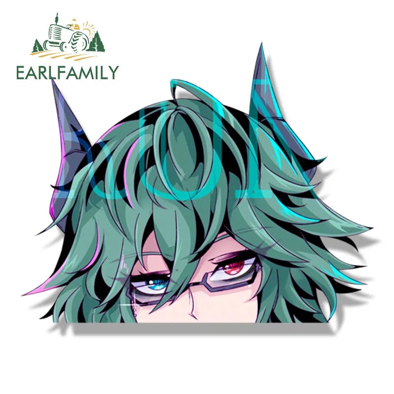 EARLFAMILY Streetwear Tattoos Aruna Car Sticker Anime Sketch Waifu Decal Window Decor JDM Cartoon Peeker Girl Fanart Stickers
